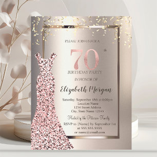 Pailletten Rose Gold Kleid Elfenbein 70. Geburtsta Einladung