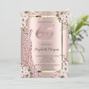 Paillettenkleid Blush Blumen 60. Geburtstag Einladung