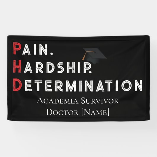 Pain, Hardship, Determination – Funny PhD Quote Banner (Horizontal)