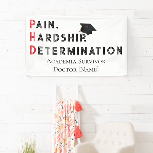 Pain, Hardship, Determination – Funny PhD Quote Banner (Insitu)