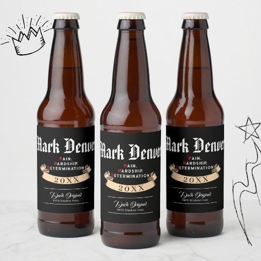 Pain, Hardship, Determination PHD Graduation Quote Bierflaschenetikett