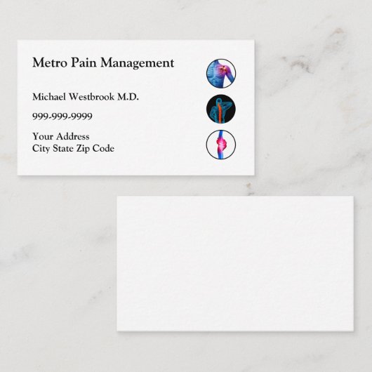 Pain Management Doctor Office Visitenkarte (Vorne/Hinten)