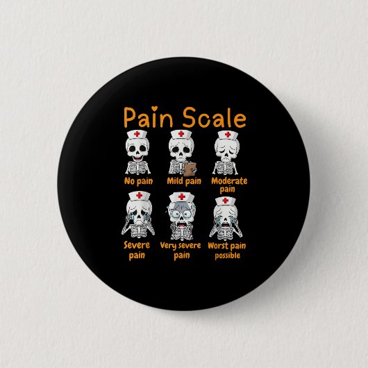 Pain Scale Cute Nurse Skeleton Halloween Trauma Fu Button (Vorderseite)