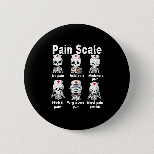 Pain Scale Cute Nurse Skeleton Halloween Trauma Fu Button (Vorderseite)