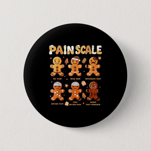 Pain Scale Funny Gingerbread Man Christmas Nurse H Button (Vorderseite)