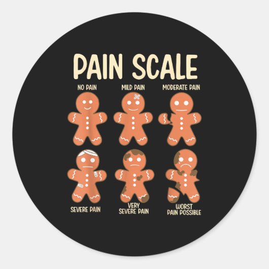 Pain Scale Funny Gingerbread Man Christmas Nurse H Runder Aufkleber (Vorderseite)