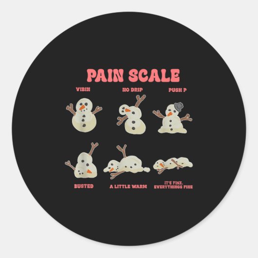 Pain Scale Funny Melting Snowman Christmas Runder Aufkleber (Vorderseite)