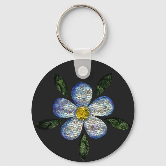 Painel Floral em Vitral com Tons de Azul e Roxo Schlüsselanhänger (Vorderseite)