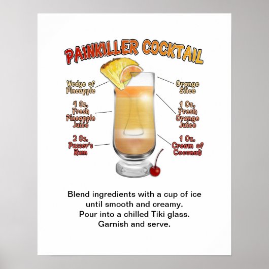 PAINKILLER Cocktail Rezept Art 16 "x20" Poster (Vorne)