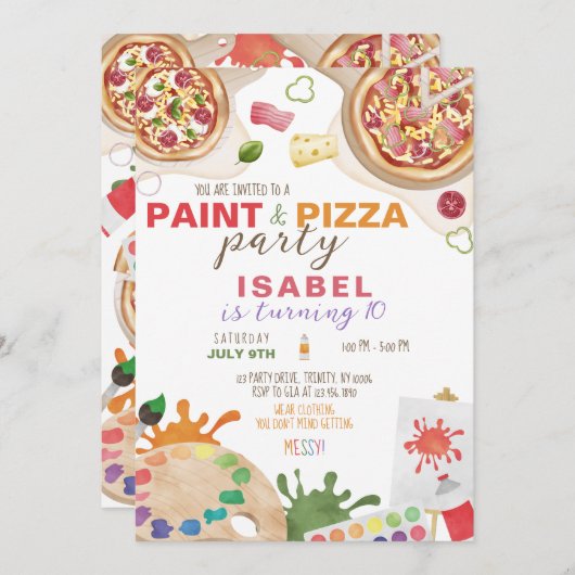 Paint and Pizza Birthday Party Einladung (Vorne/Hinten)