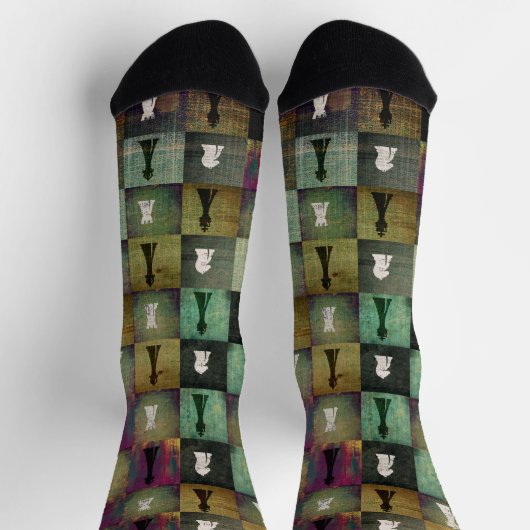 Paint and Print Chessboard and Schach Pieces Patch Socken (Oben)