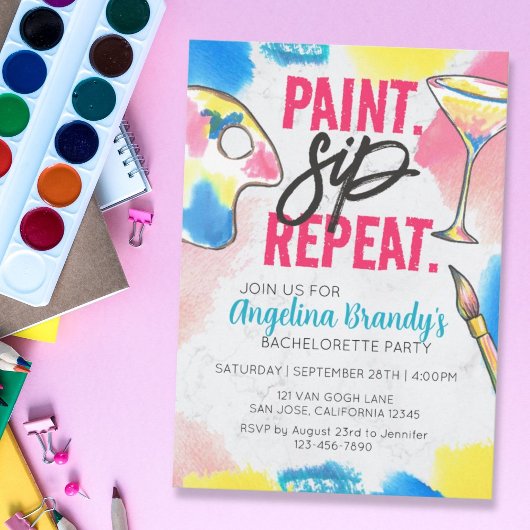 Paint and Sip Bachelorette Party Marmor Einladung