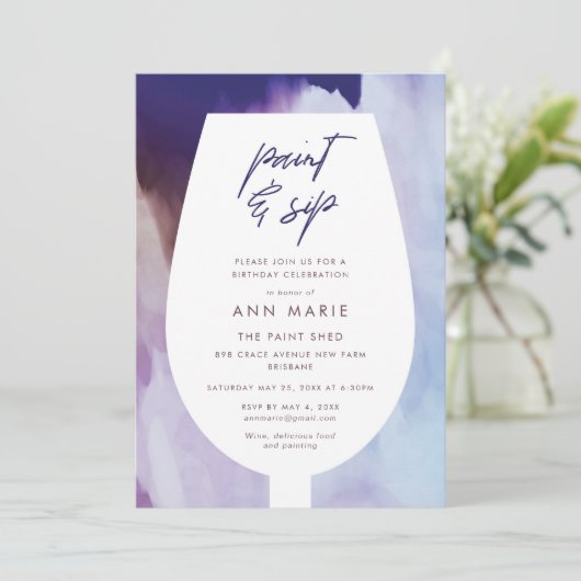 Paint and Sip Wine and Painting Party Einladung (Stehend Vorderseite)