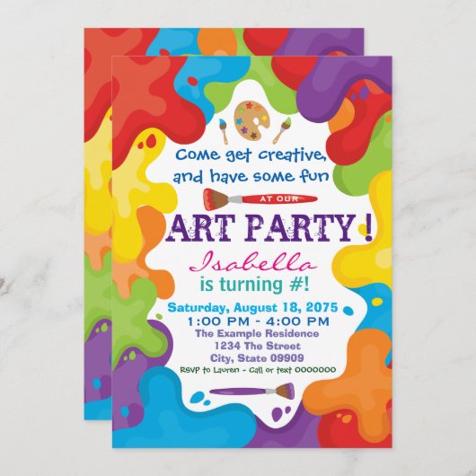 Paint Art Party Einladungen (Vorne/Hinten)