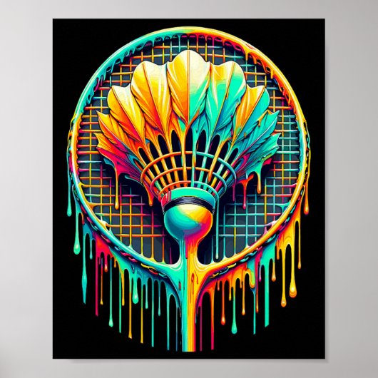 Paint Badminton Player Shuttle Racket zum Abtropfe Poster (Vorne)