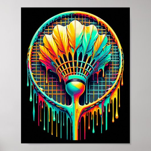 Paint Badminton Player Shuttle Racket zum Abtropfe Poster (Vorne)