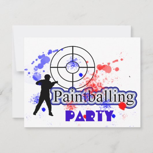 Paint Balling Party Red and Blue Paint Splats Einladung (Vorderseite)