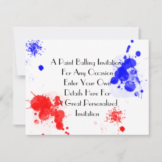 Paint Balling Party Red and Blue Paint Splats Einladung (Rückseite)
