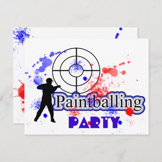 Paint Balling Party Red and Blue Paint Splats Einladung (Vorne/Hinten)