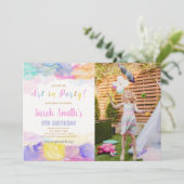 Paint Birthday Einladung mit Foto (Stehend Vorderseite)