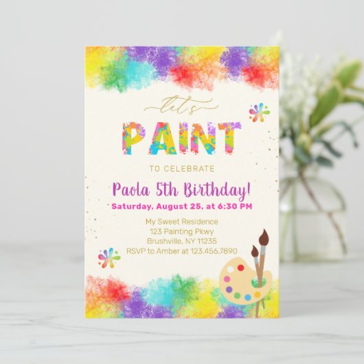 Paint Birthday Party - Art Birthday Einladung (Stehend Vorderseite)