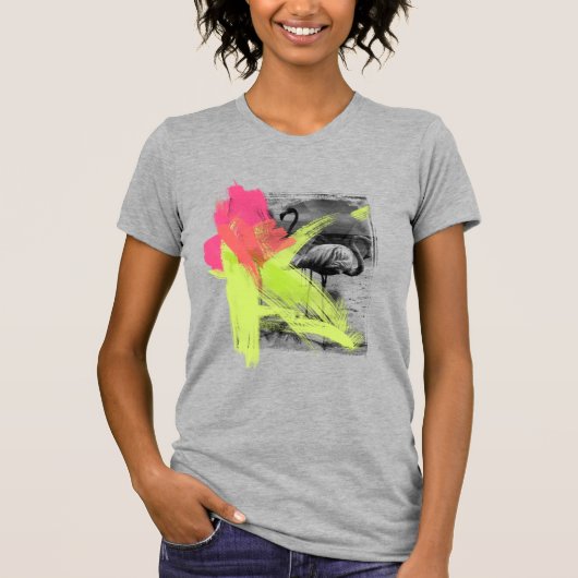 Paint Brush Stroke Beach Flamingo Bird Foto T-Shirt (Vorderseite)
