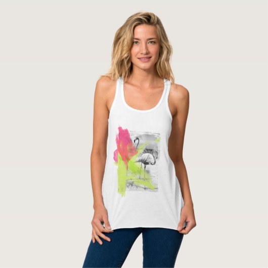 Paint Brush Stroke Beach Flamingo Bird, Racerback Tank Top (Vorderseite Vollansicht)