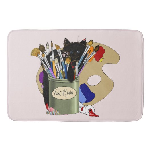 Paint Brushes Pallet Black Kitten Artist Badematte (Vorderseite)