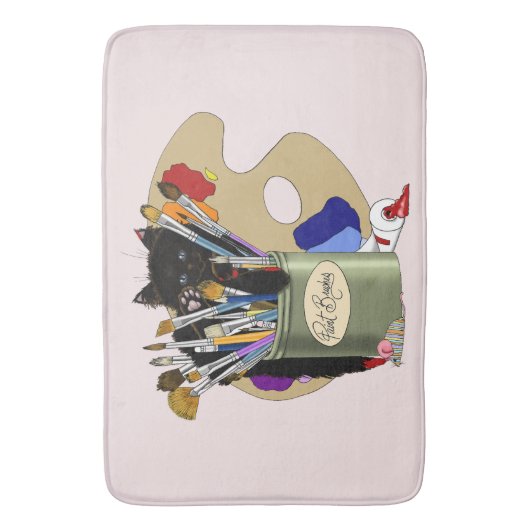 Paint Brushes Pallet Black Kitten Artist Badematte (Vorderseite Vertikal)