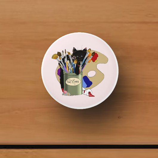 Paint Brushes Pallet Black Kitten Artist Keramikknauf