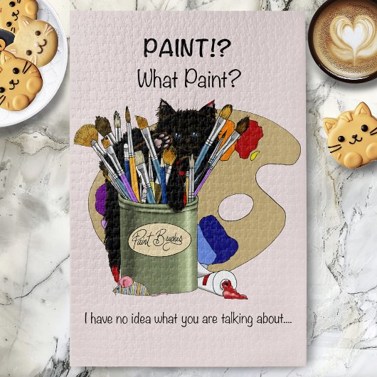 Paint Brushes Pallet Black Kitten Artist Puzzle