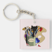 Paint Brushes Pallet Black Kitten Artist Schlüsselanhänger (Vorderseite)