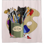 Paint Brushes Pallet Kitten Artist Duschvorhang (Vorderseite)