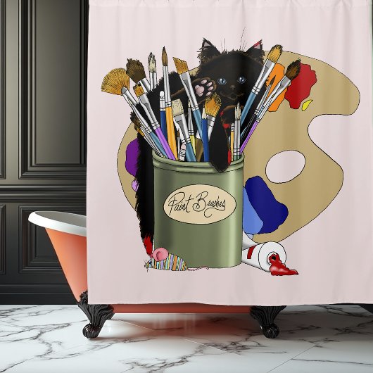 Paint Brushes Pallet Kitten Artist Duschvorhang