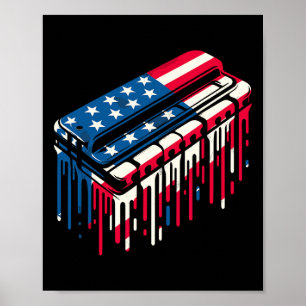 Paint Drip Harmonika Amerikanische USA-Flagge 4. J Poster