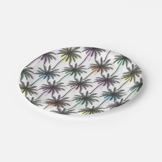 Paint Drop Palm Tree Muster Pappteller (Schrägansicht)