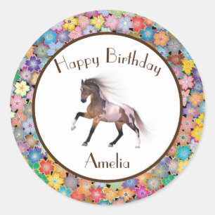 Paint Horse Happy Birthday Benutzerdefiniert Runder Aufkleber