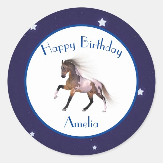 Paint Horse Happy Birthday Custom Runder Aufkleber (Vorderseite)