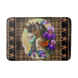 Paint Horse Mustang mit Iris und Schmetterlingen B Badematte