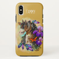 Paint Horse Mustang mit Iris und Schmetterlingen