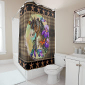 Paint Horse Mustang mit Iris und Schmetterlingen Duschvorhang (Beispiel)