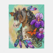 Paint Horse Mustang mit Iris und Schmetterlingen Fleecedecke (Vorderseite)