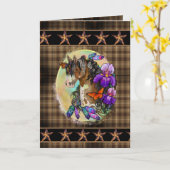 Paint Horse Mustang mit Iris und Schmetterlingen Karte (Gelbe Blume)