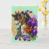 Paint Horse Mustang mit Iris und Schmetterlingen Karte (Gelbe Blume)