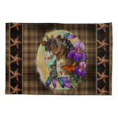 Paint Horse Mustang mit Iris und Schmetterlingen Kissenbezug (Rückseite-Links)