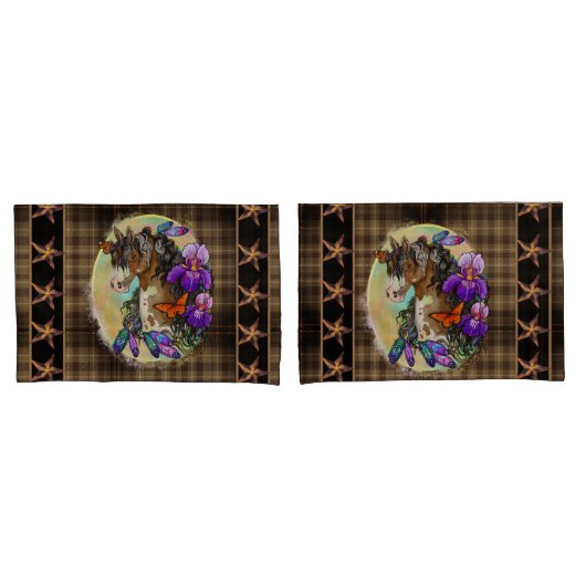 Paint Horse Mustang mit Iris und Schmetterlingen Kissenbezug (Vorderseite-Set)