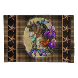 Paint Horse Mustang mit Iris und Schmetterlingen Kissenbezug