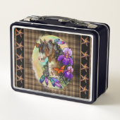 Paint Horse Mustang mit Iris und Schmetterlingen Metall Brotdose (Rückseite)