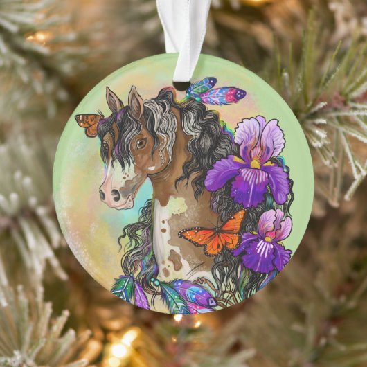 Paint Horse Mustang mit Iris und Schmetterlingen Ornament (Baum)