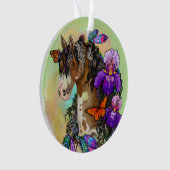 Paint Horse Mustang mit Iris und Schmetterlingen Ornament (Vorderseite)